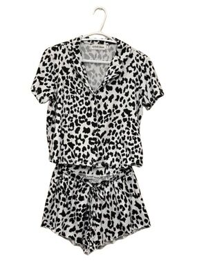 Leopard Print Pyjama Shorts Set – Black & White, Size XS GUC